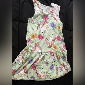 New H&M girls Green Unicorn Dress with Rainbow Accents